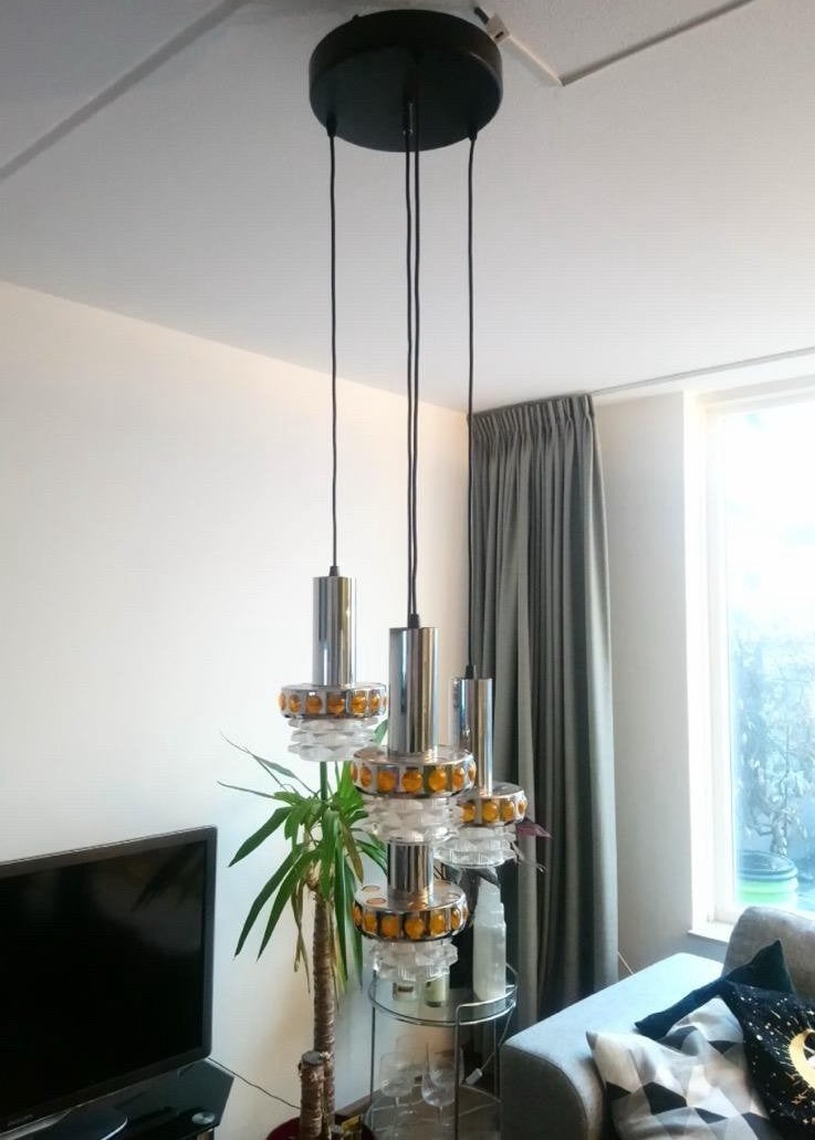 Vintage jaren 70 hanglamp - 4 lichts - Space Age, Ophalen, Zo goed als nieuw