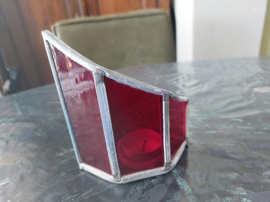 Rood Glas in lood waxinelichtje Hendriks kerst, Overige materialen, Ophalen of Verzenden, Zo goed als nieuw, Rood