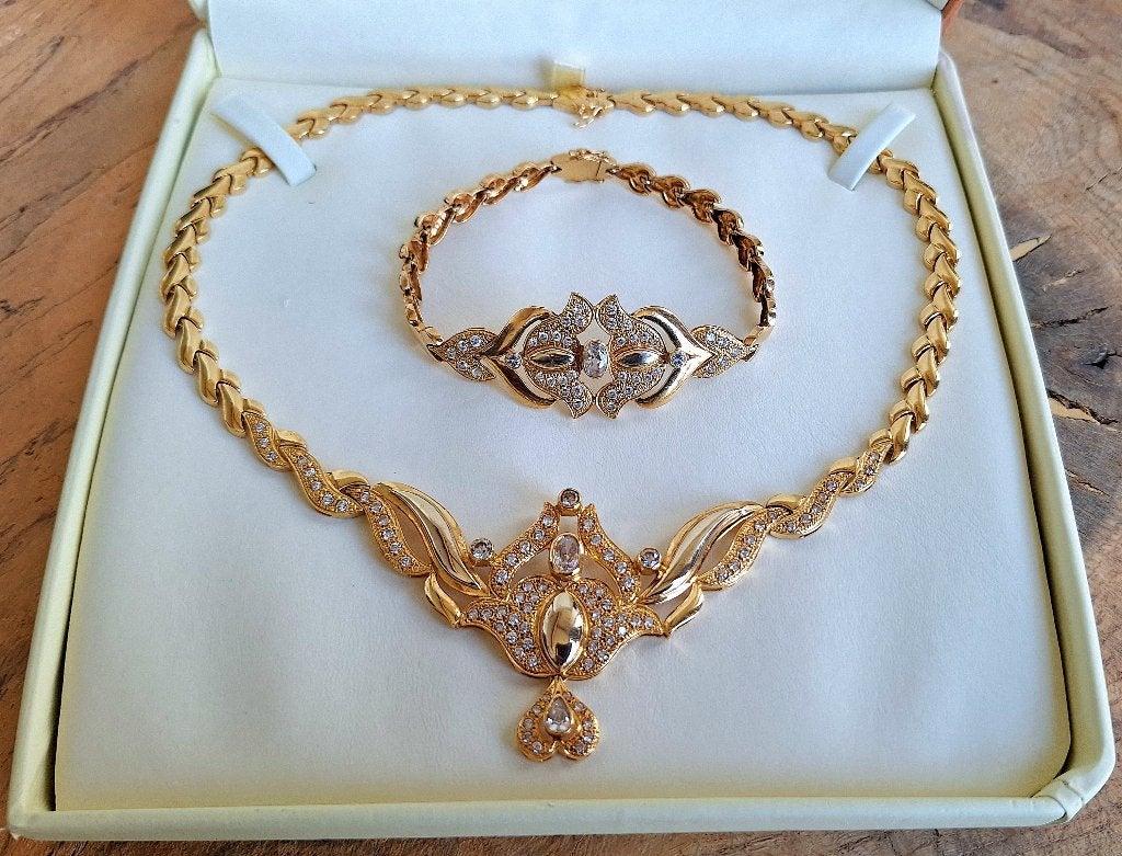 18 karaat gouden collier en armband set, Ophalen, Zo goed als nieuw, Goud, Goud