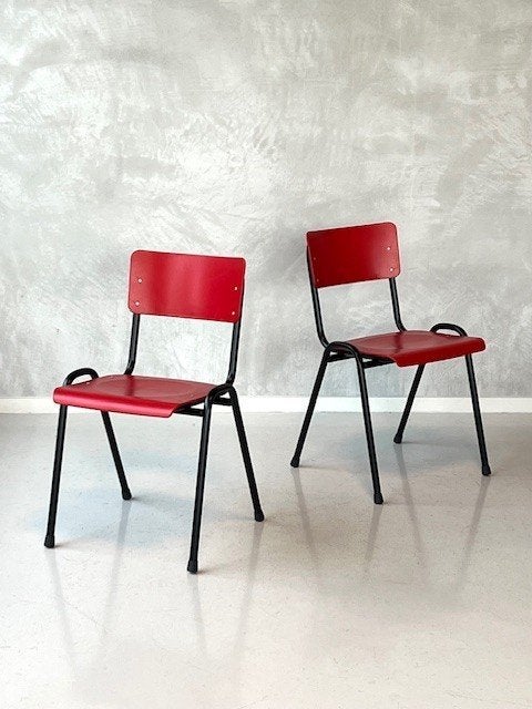 Retro eettafelstoelen nieuw schoolstoelen rood prijs p/stuk, ., Nieuw, Ophalen of Verzenden, .