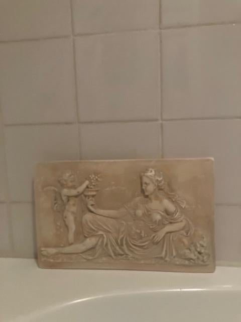 Gedetailleerde Grieks stenen wandbord - Crème Kleurig, Ophalen of Verzenden, Handgemaakt, Wanddecoratie, 20 - 50 cm