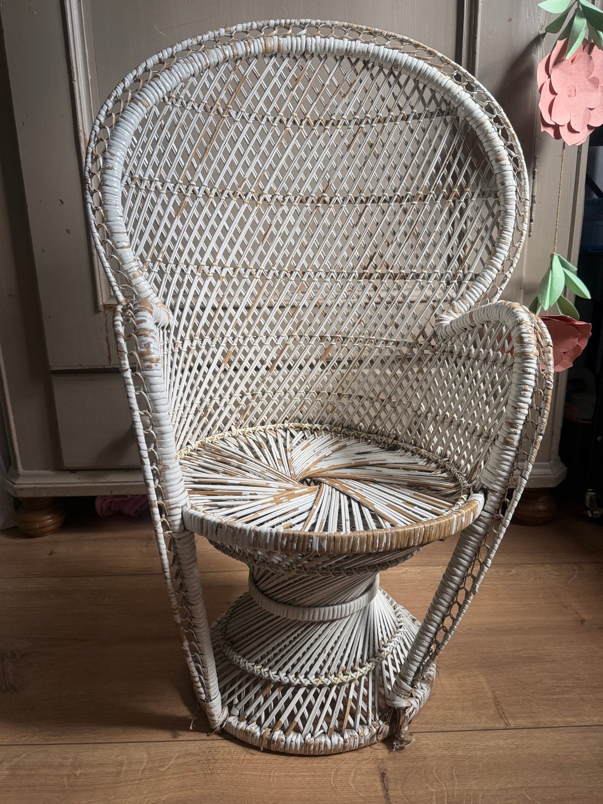 Leuke rotan stoel, 80 cm hoog, Ophalen, Gebruikt, Wit, Riet of Rotan