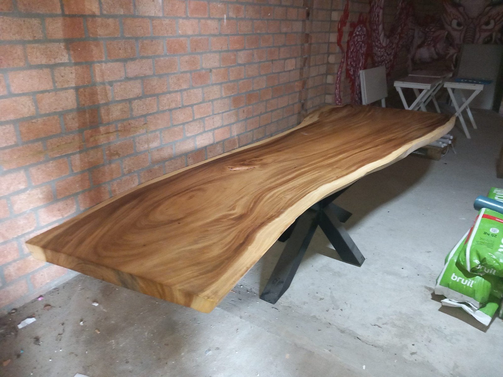 Nieuwe boomstam tafel 3,30m lang incl stalen onderstel, Ophalen, 50 tot 100 cm, Rechthoekig, Nieuw