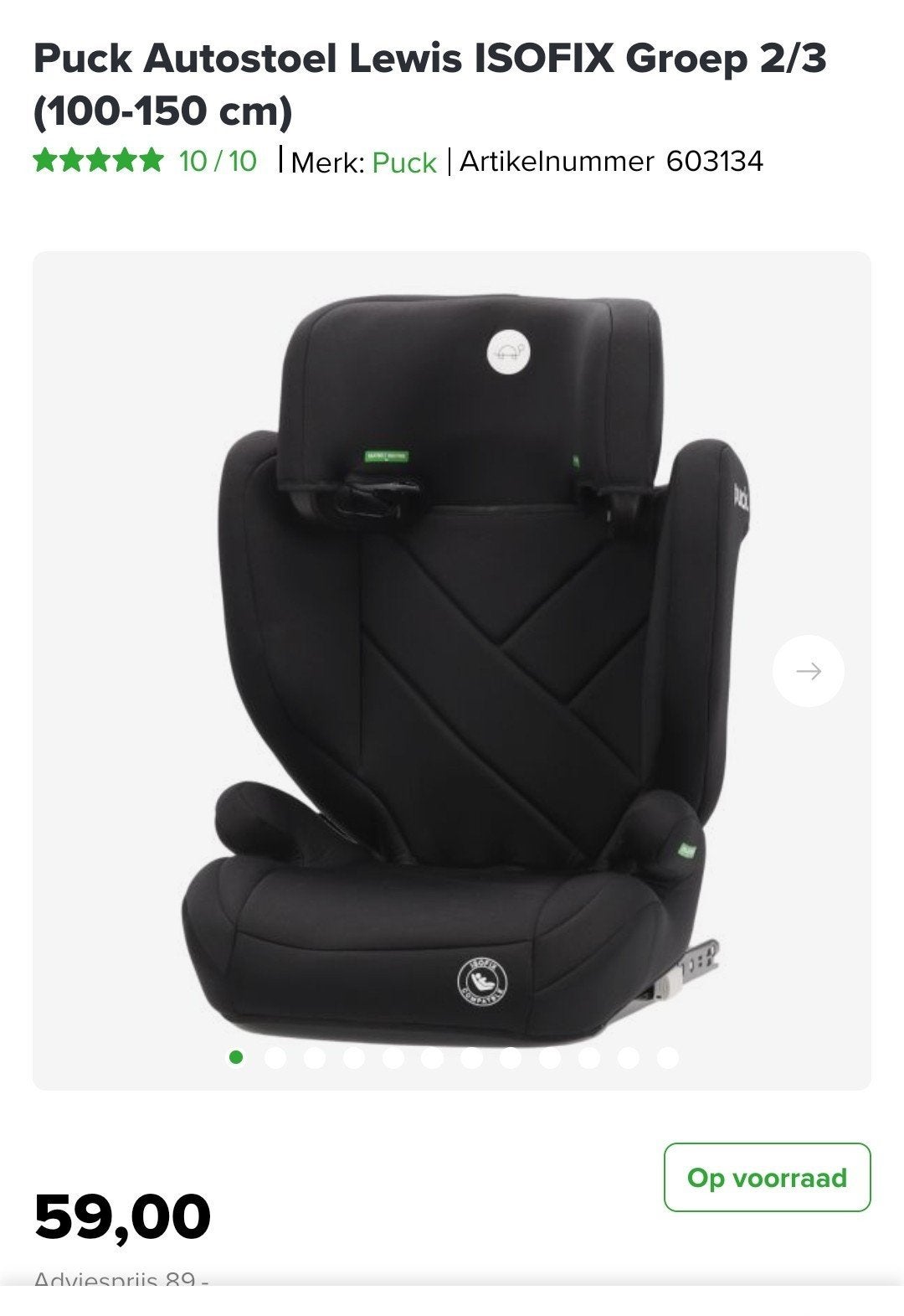 Zgan Puck kinderstoel groep 2-3 isofix, zwart, 15 t/m 36 kg, Zo goed als nieuw, Isofix, Ophalen