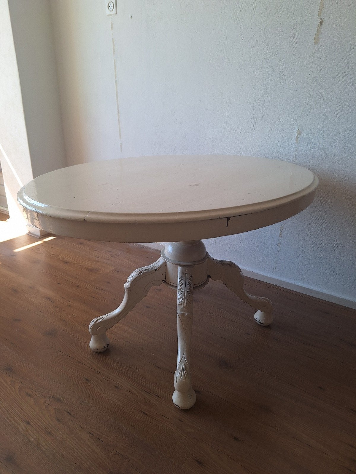 Antieke ronde tafel, wit geverfd, Ophalen