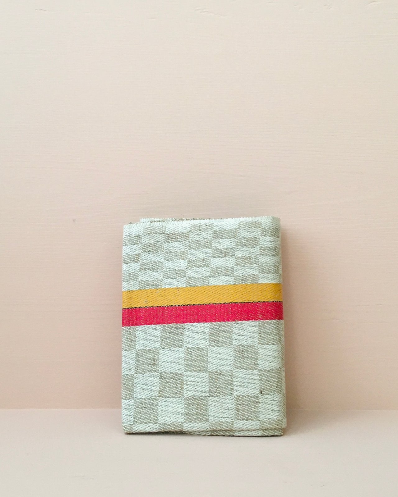 Nieuwe beige geblokte Franse theedoek, oranje + rode strepen, Linnen, Overige merken, Beige, Nieuw
