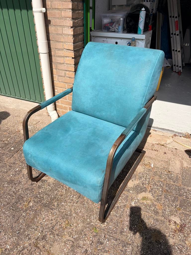 2 Fauteuils blauw kunstleder, Ophalen, Gebruikt, Minder dan 75 cm, Leer