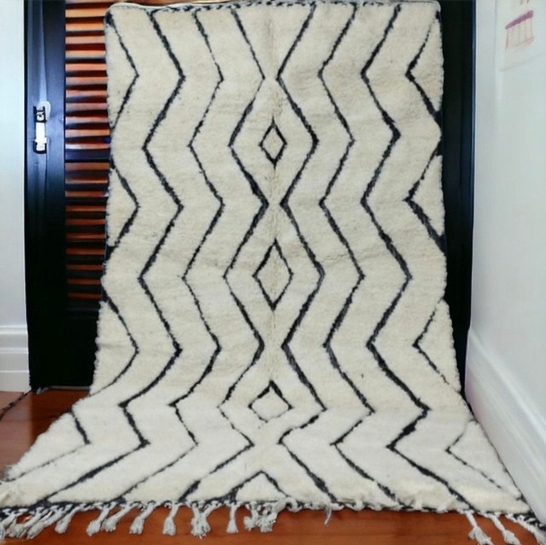 Zwart-wit Beni Ouarain vloerkleed met ruitpatroon, Ophalen of Verzenden, Zwart, Rechthoekig, 200 cm of meer