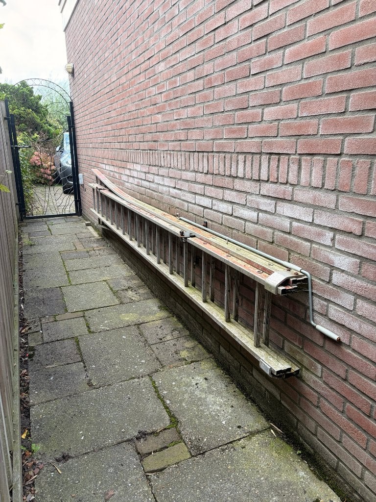 Aluminium 3-delige schuifladder met lier, ca. 5 m ingeschove, Ophalen, Gebruikt, 4 meter of meer