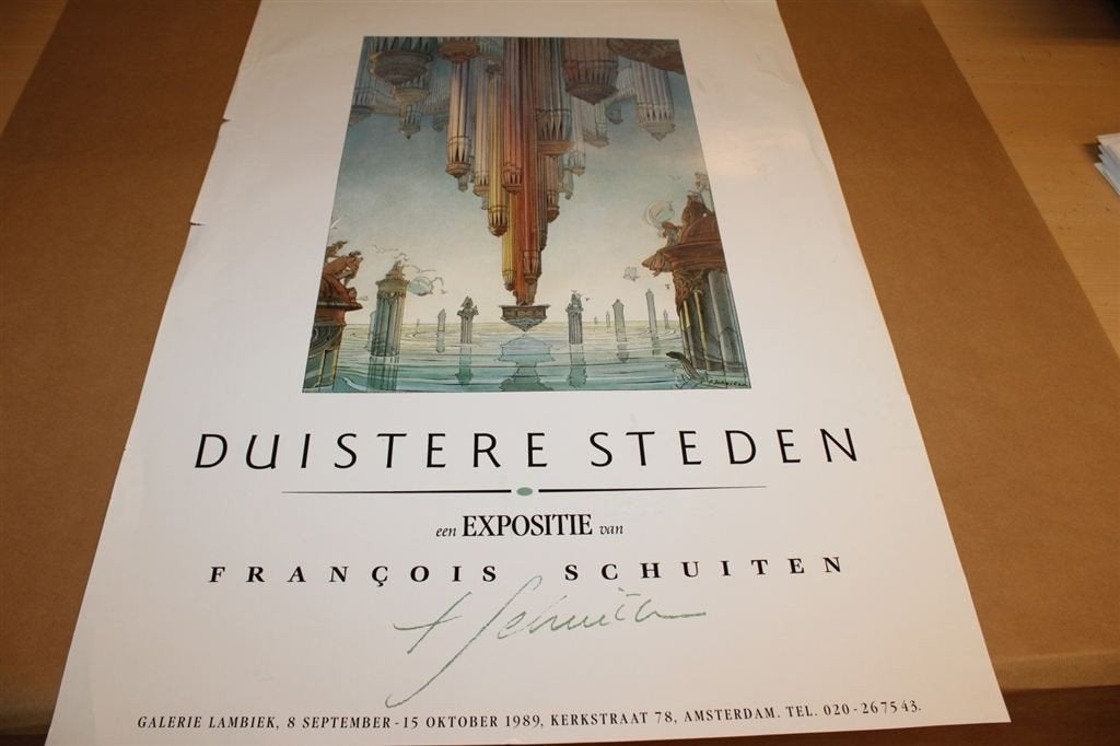 Affiche - Duistere steden - Schuiten - Galerie Lambiek 1989, Eén stripboek, Ophalen of Verzenden, Zo goed als nieuw