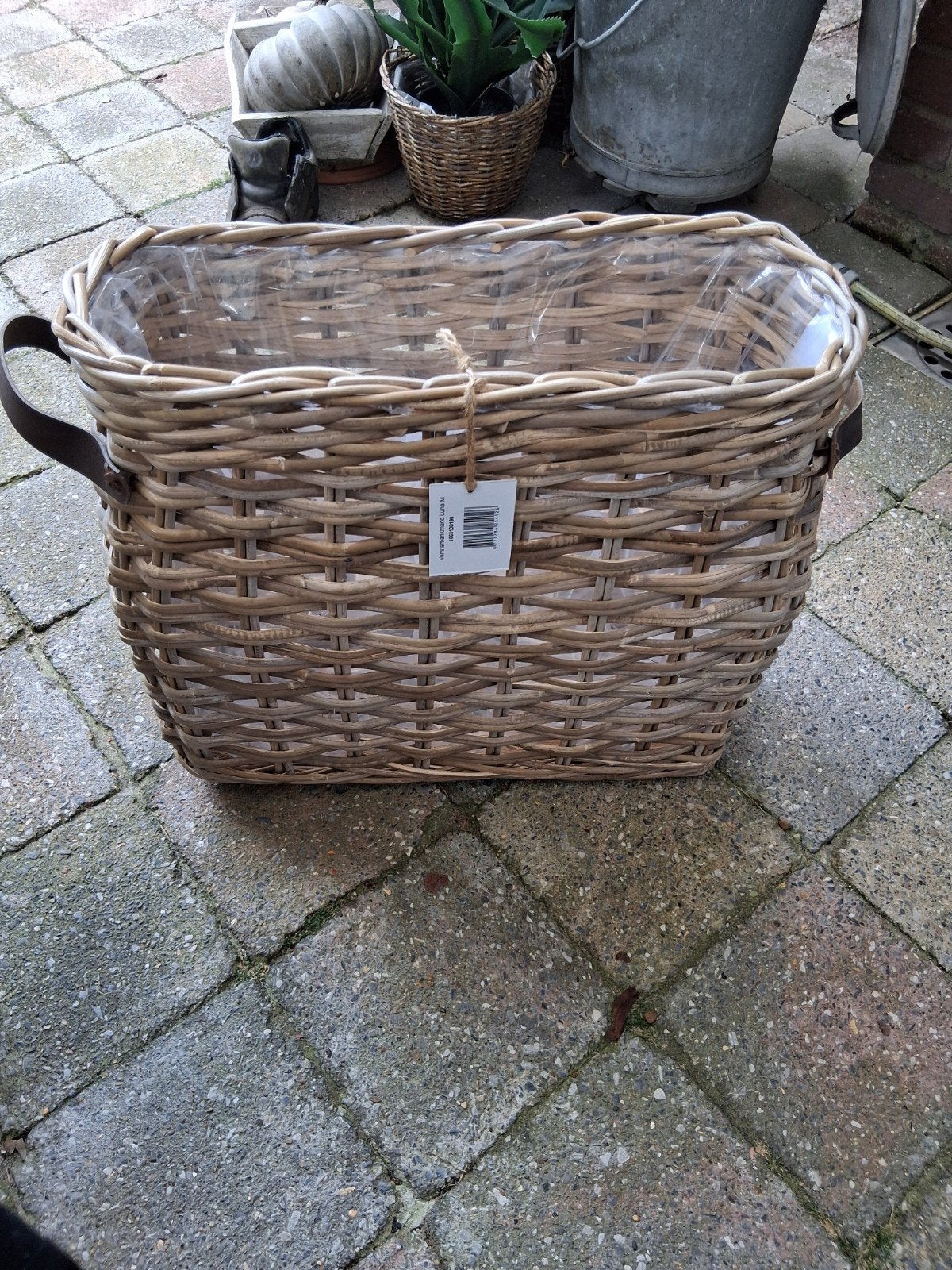 Nieuwe rieten bloembak met plastic binnenvoering, Ophalen, Overige materialen, Minder dan 60 cm, Nieuw