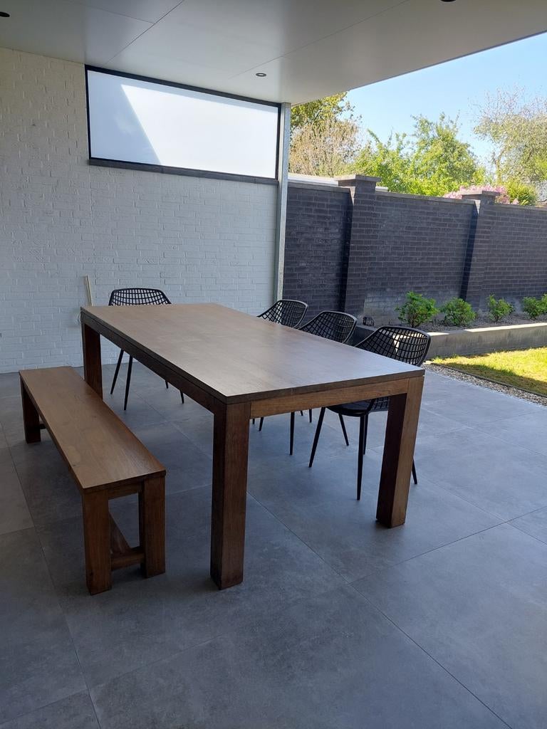 Teakhouten eettafel 220x100x78 cm, Huis en Inrichting, Tafels | Eettafels, Ophalen, Gebruikt, 100 tot 150 cm, Teakhout