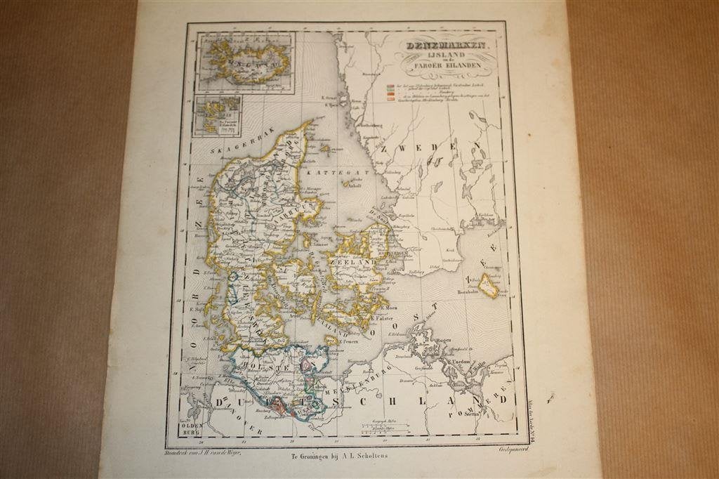 Zeldzame antieke kaart - Denemarken, IJsland - 1860 !!, Gelezen, Ophalen of Verzenden, Landkaart, 1800 tot 2000
