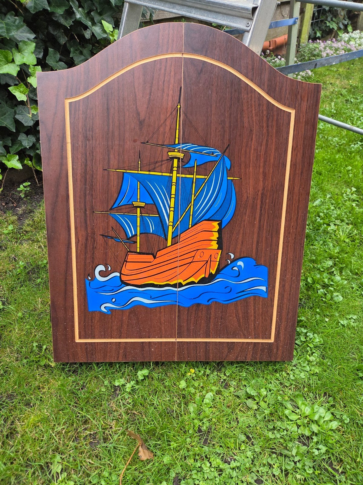 Vintage Darts Kabinet met Scheepsafbeelding, Ophalen, Gebruikt
