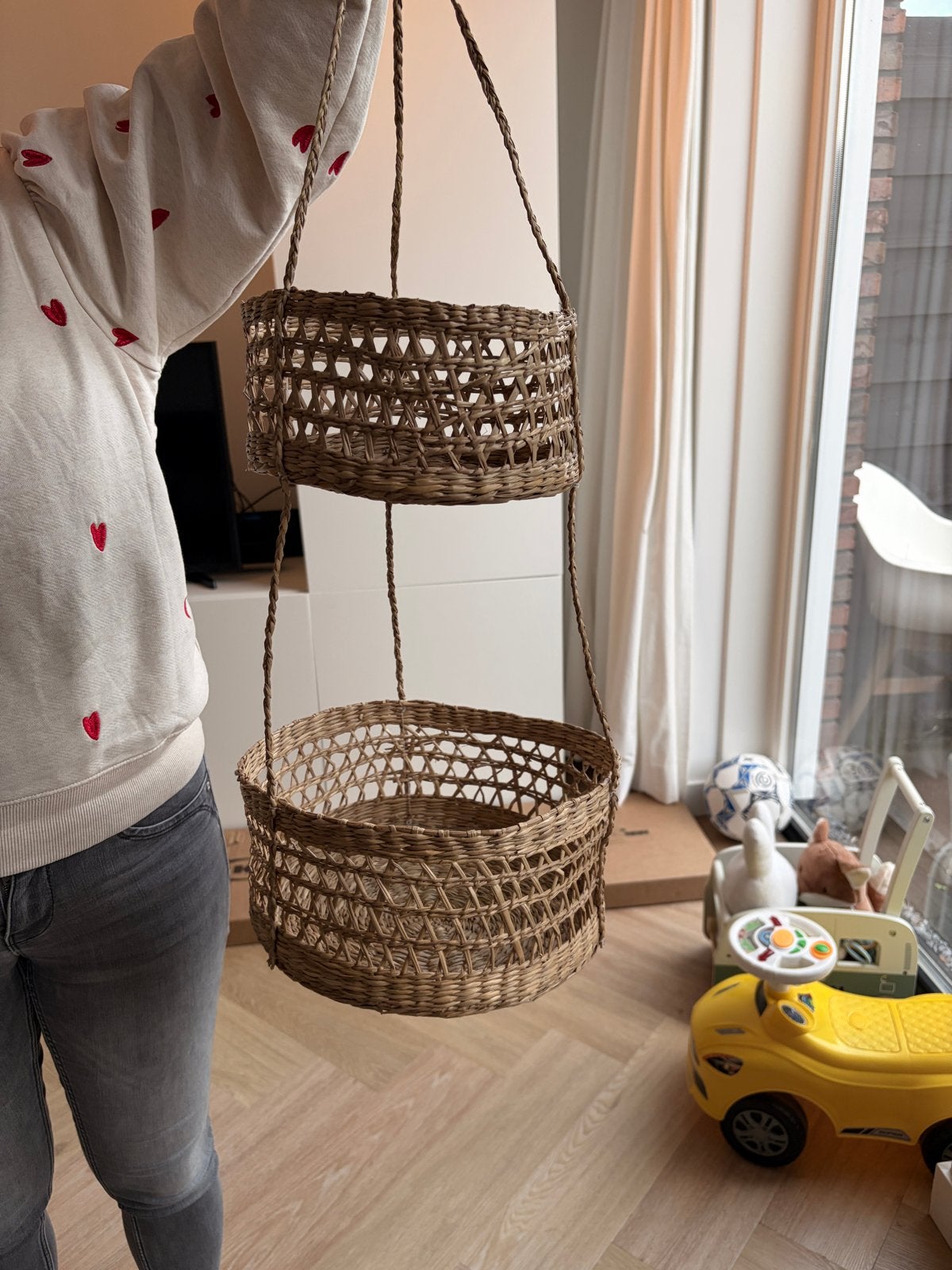 Hangkandelaar van rotan - 2 etages, Ophalen, Boho, Zo goed als nieuw, Natuurlijk materiaal
