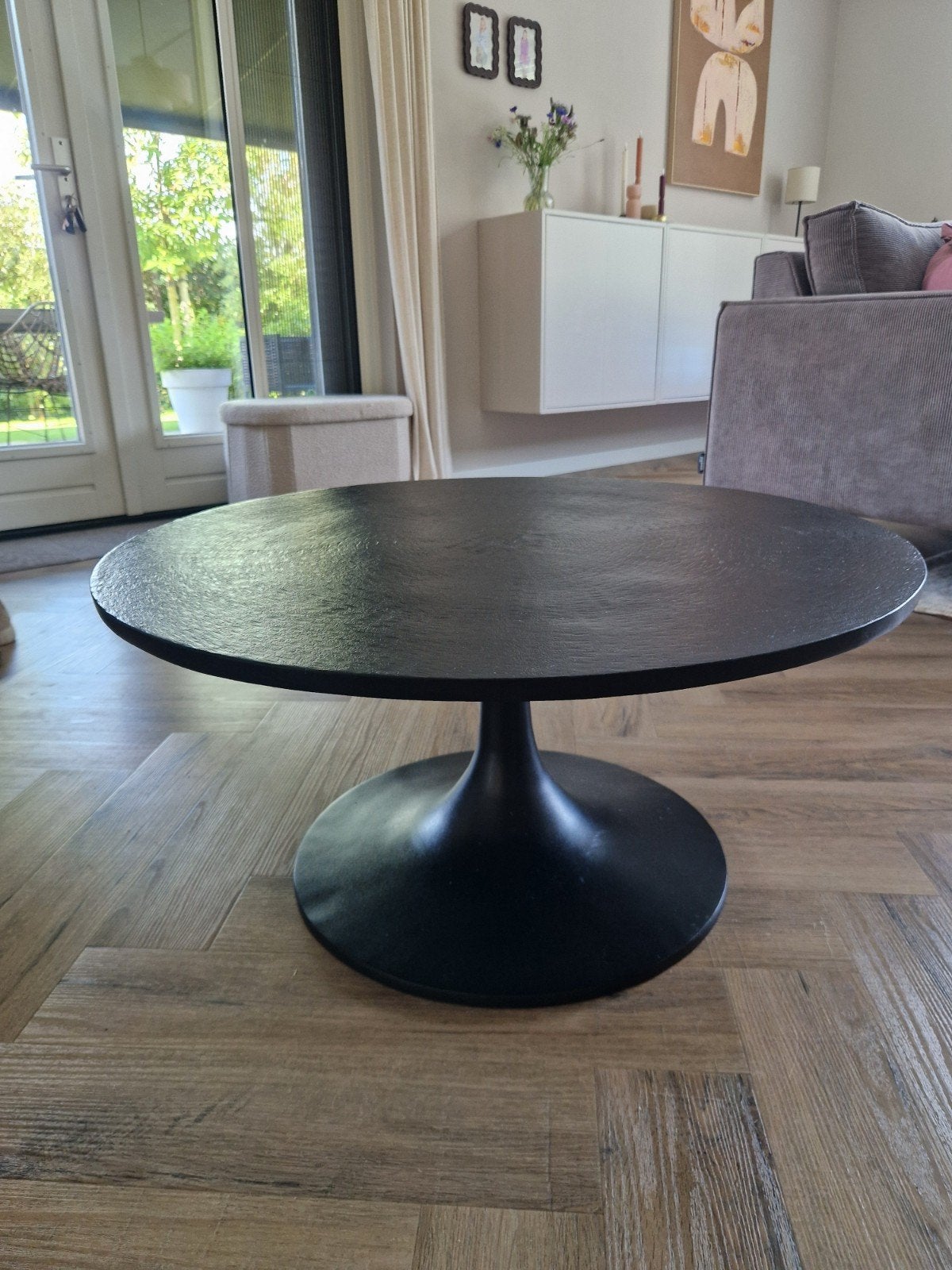 Zwarte ronde salontafel, Ophalen, Overige materialen, 50 tot 100 cm, Modern, Industrieel