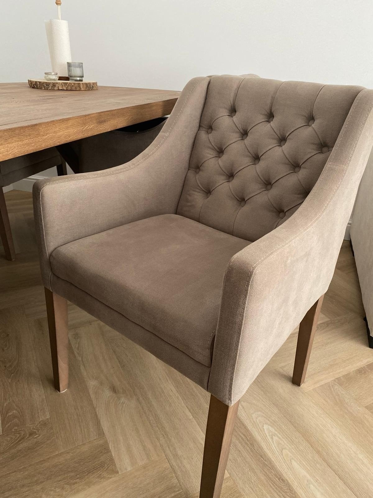 6x Goossens eetkamerstoel - z.g.a.n. - taupe/beige, Ophalen of Verzenden, Zo goed als nieuw, Overige kleuren, Vijf, Zes of meer stoelen