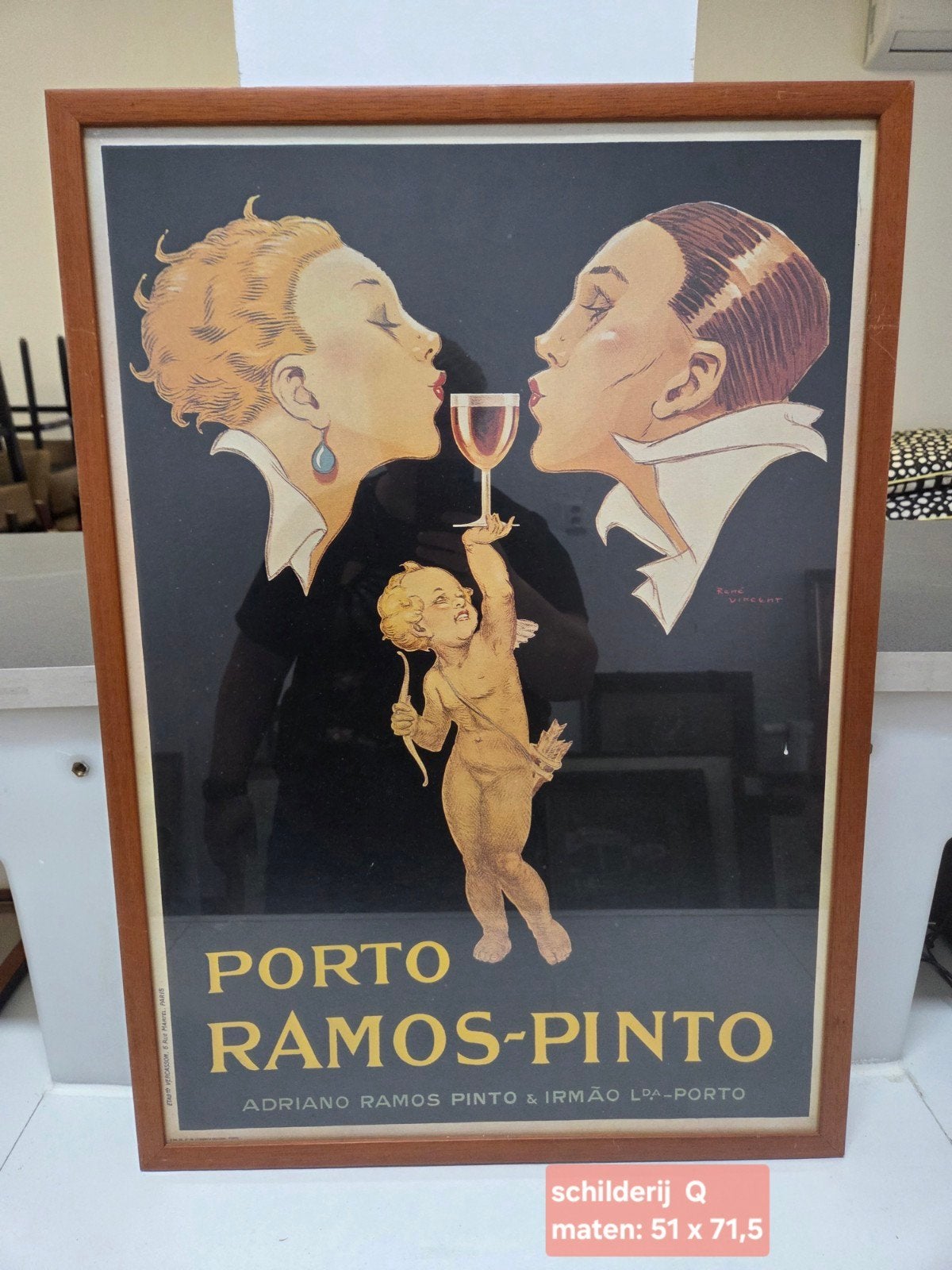 Vintage Porto Ramos-Pinto reclame poster, ingelijst, Ophalen, 50 – 75, Gebruikt, Print