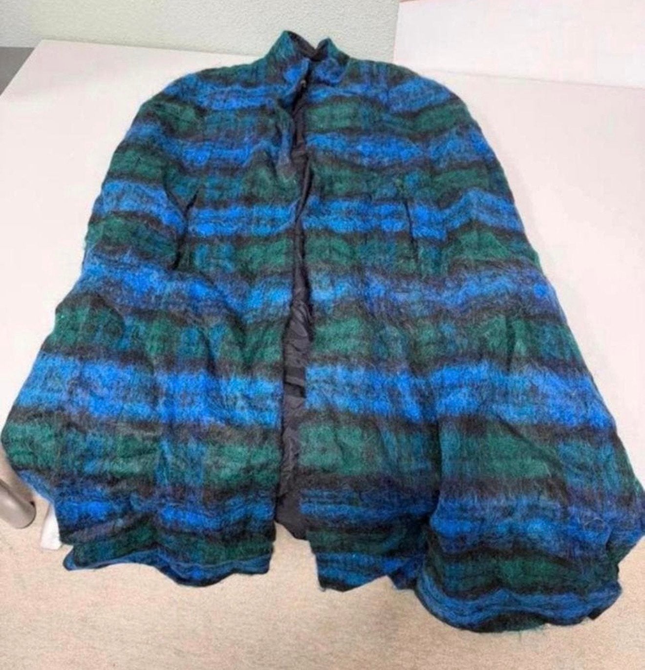 Zeldzaam Donegal Design Cape Poncho Mohair & Wol Blauw/Groen, Kleding | Dames, P, P, P, Ophalen of Verzenden