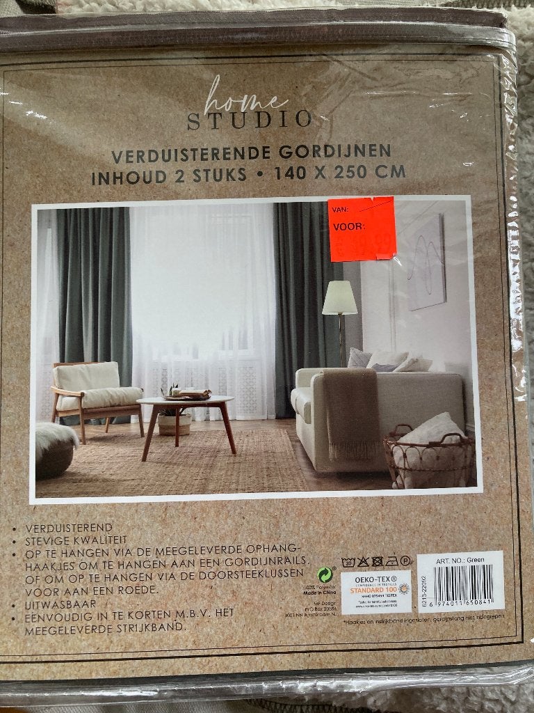 Verduisterende gordijnen: 2 stuks van 140x250 - groen NIEUW, Overige materialen, Overgordijn, Overige merken, 265 cm