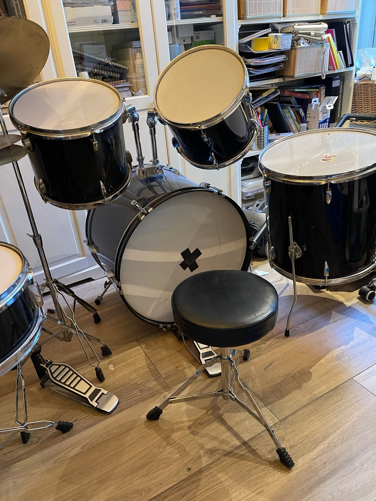 Oefen drumstel compleet met krukje, Muziek en Instrumenten, Ophalen of Verzenden, Gebruikt, Overige merken