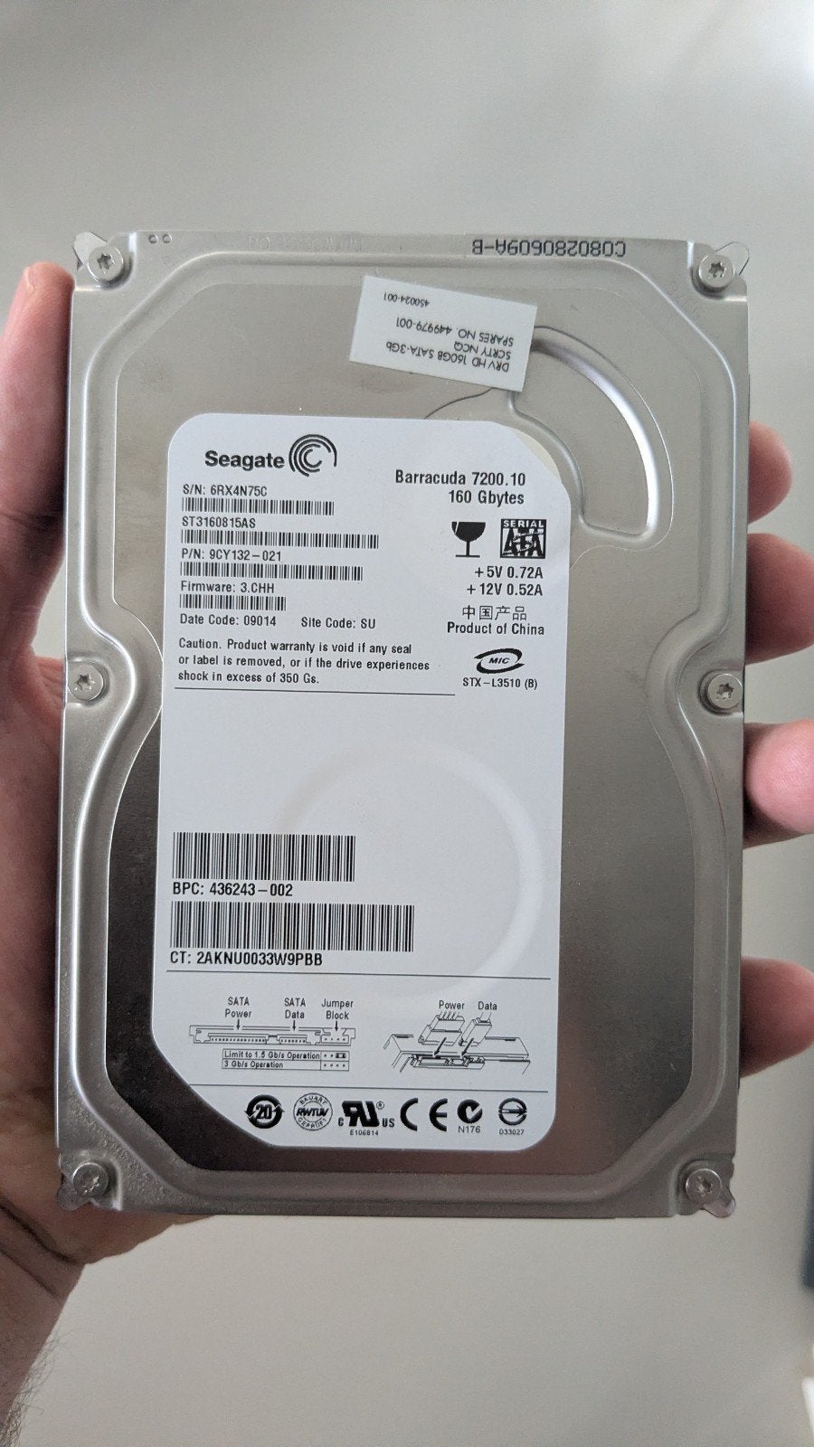 Seagate Barracuda 7200.10 160GB SATA HDD, Computers en Software, Intern, Gebruikt, Server, Ophalen of Verzenden