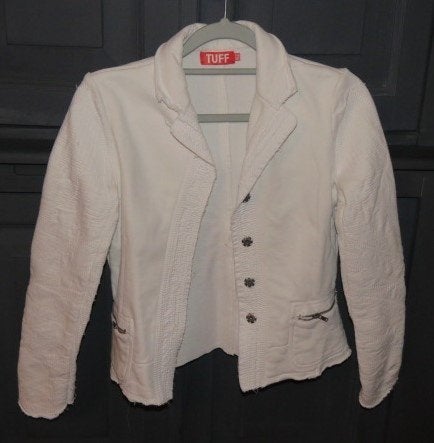 Aparte witte blazer jasje v joggingstof mt sierstiksels 152, Meisje, Ophalen of Verzenden, Zo goed als nieuw, Tuff