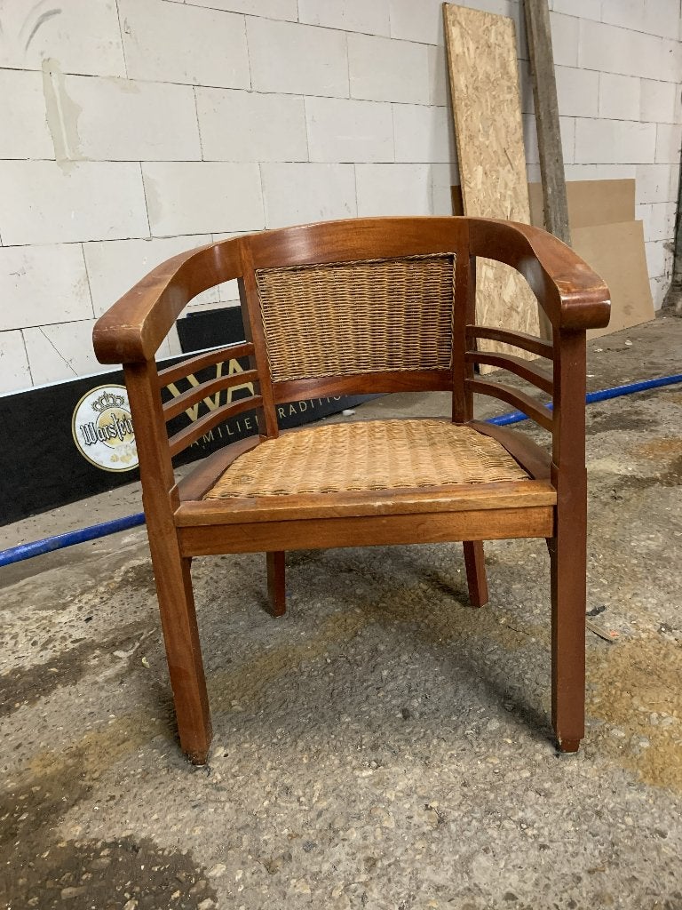 4 vintage koloniale armstoelen met rotan, Antiek en Kunst, Ophalen