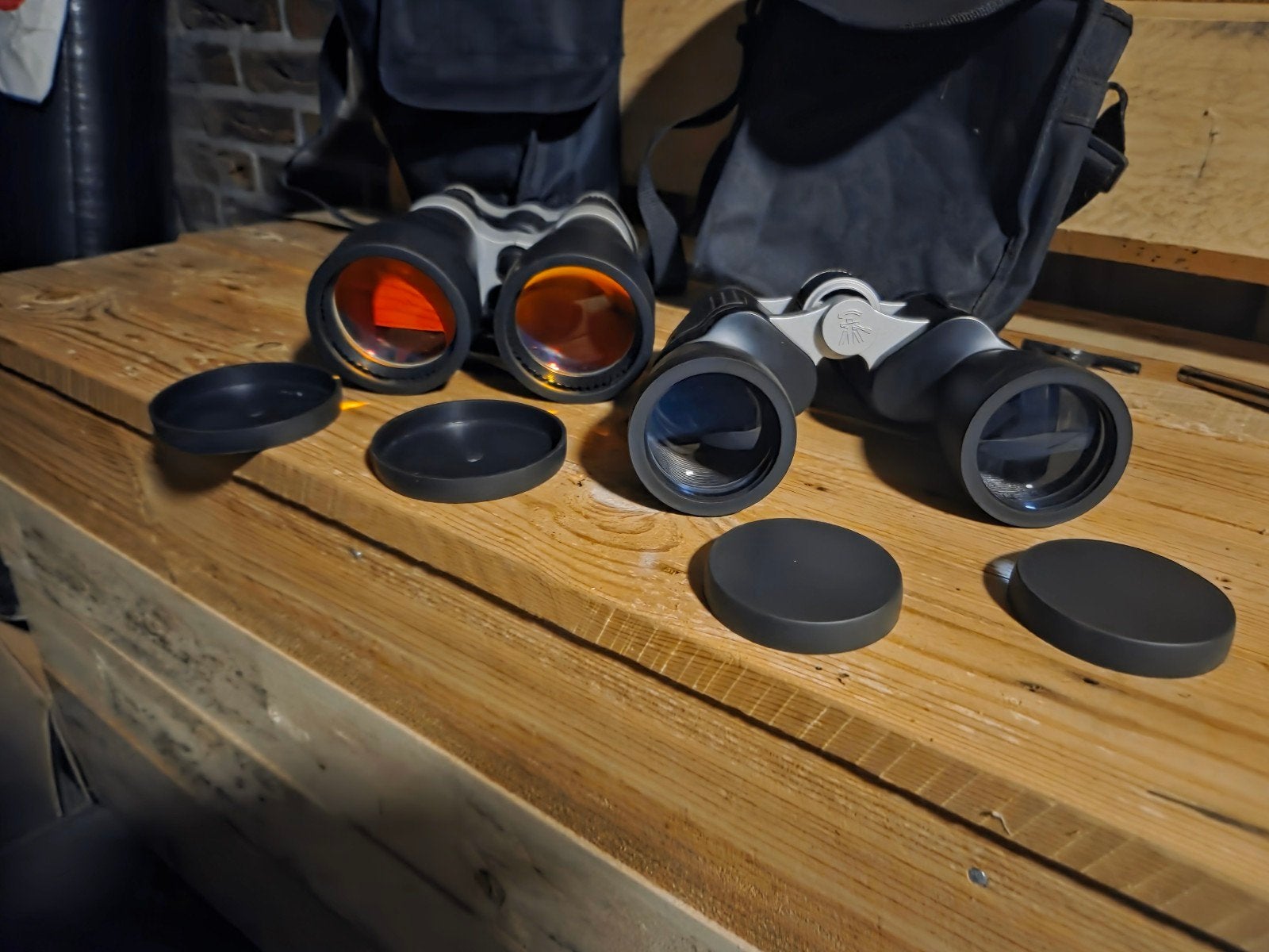 Verrekijkers set: 2 stuks met tassen, Gebruikt, 8 tot 12x, Met hoes of tas, Porro (met knik)