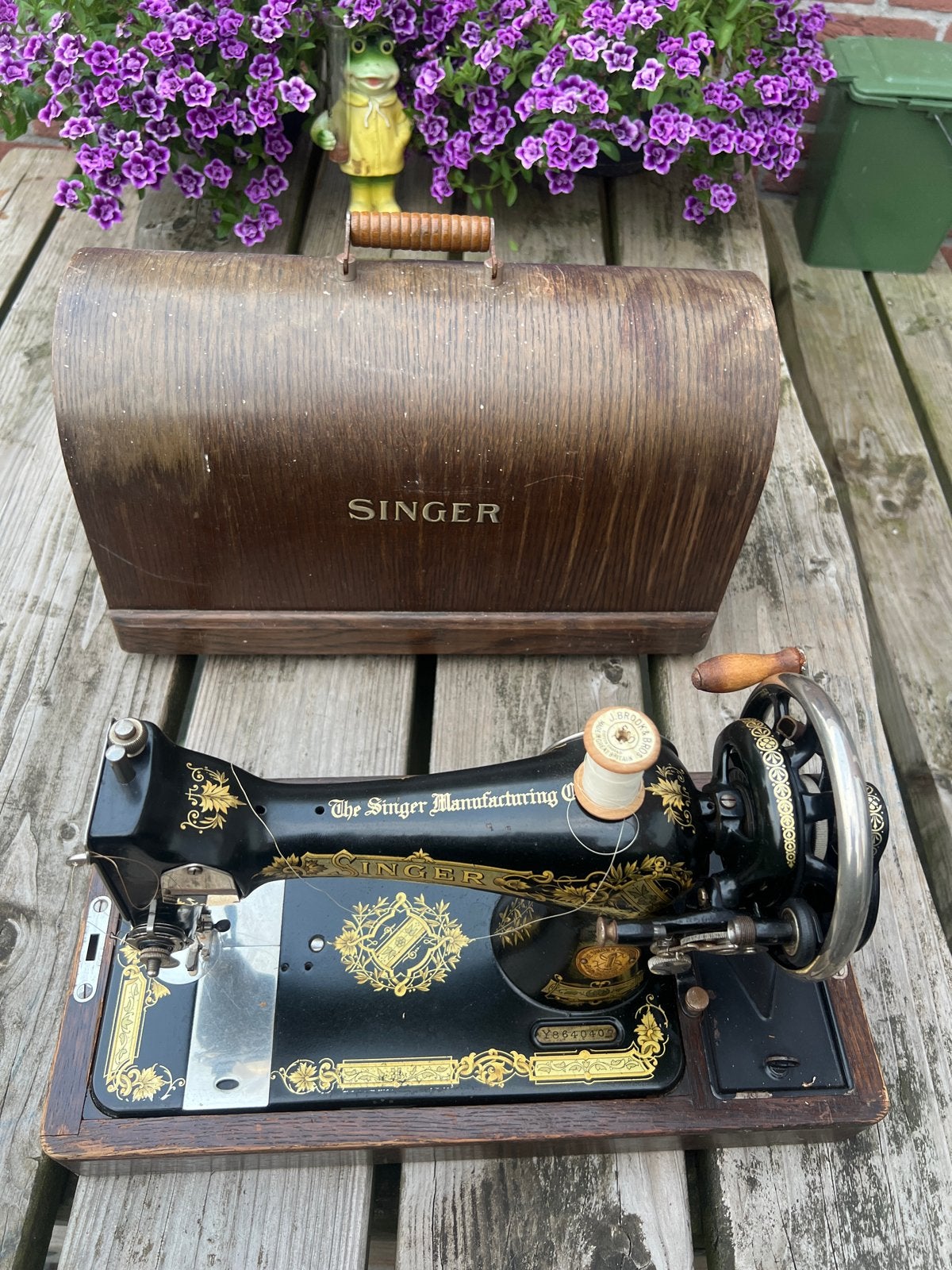 Antieke Singer Naaimachine met Houten Koffer, Ophalen of Verzenden