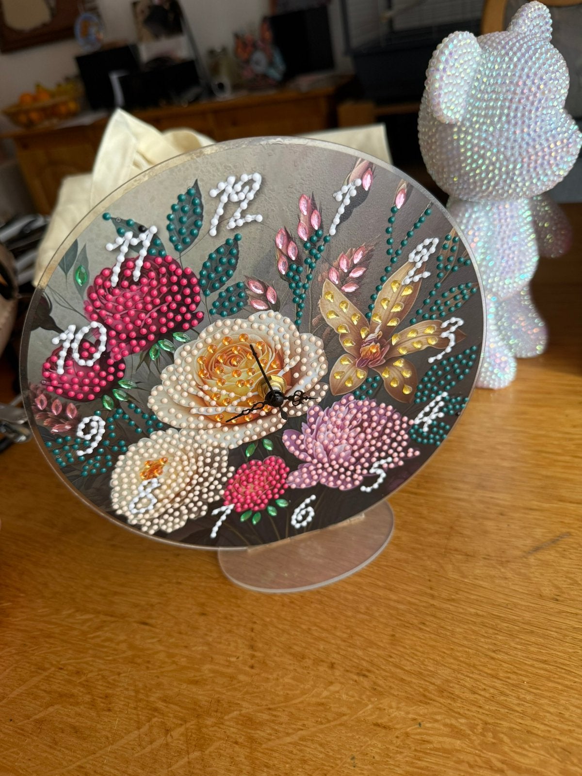 Mooi zelf gemaakte diamond painting klok, Ophalen, Zo goed als nieuw, Rechthoekig, Riet
