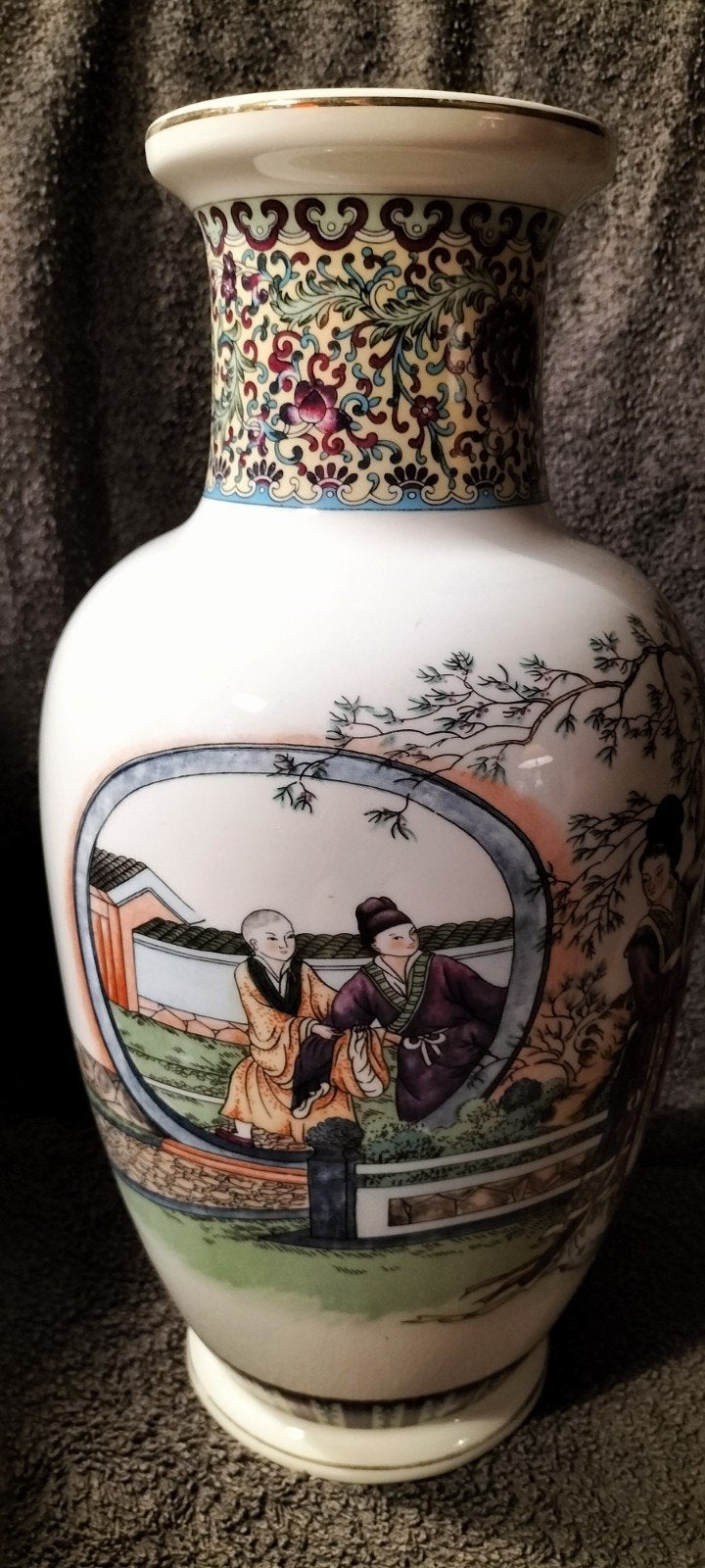 Grote Vintage Porseleinen Chinoiserie Vaas (37 cm) – Gemerkt, Ophalen of Verzenden