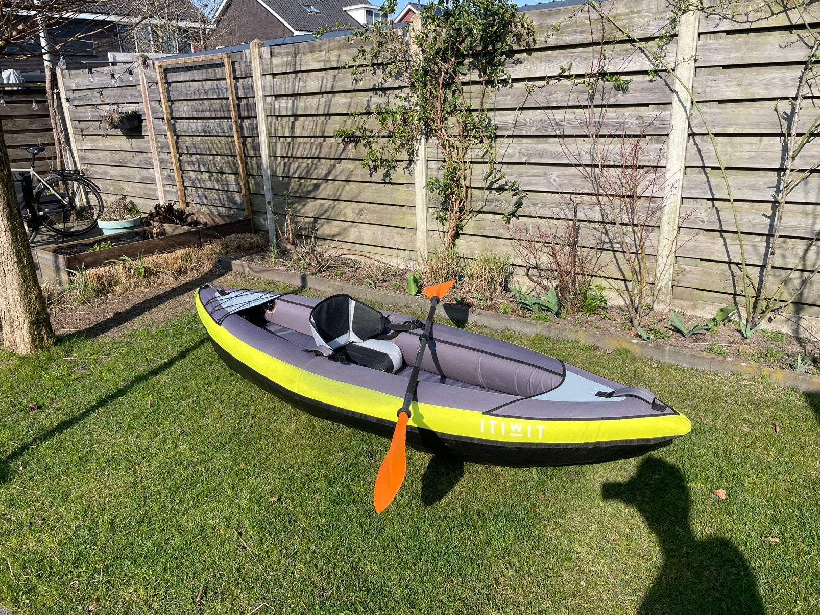 Decathlon Itiwit opblaasbare eenpersoons kajak compleet, Watersport en Boten, Kano's, Ophalen, Zo goed als nieuw, Twee personen