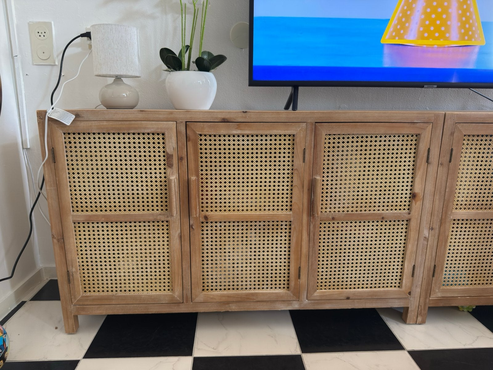 Rotan dressoir/tv-meubel met 3 deuren, Ophalen, Gebruikt, 200 cm of meer, Minder dan 100 cm