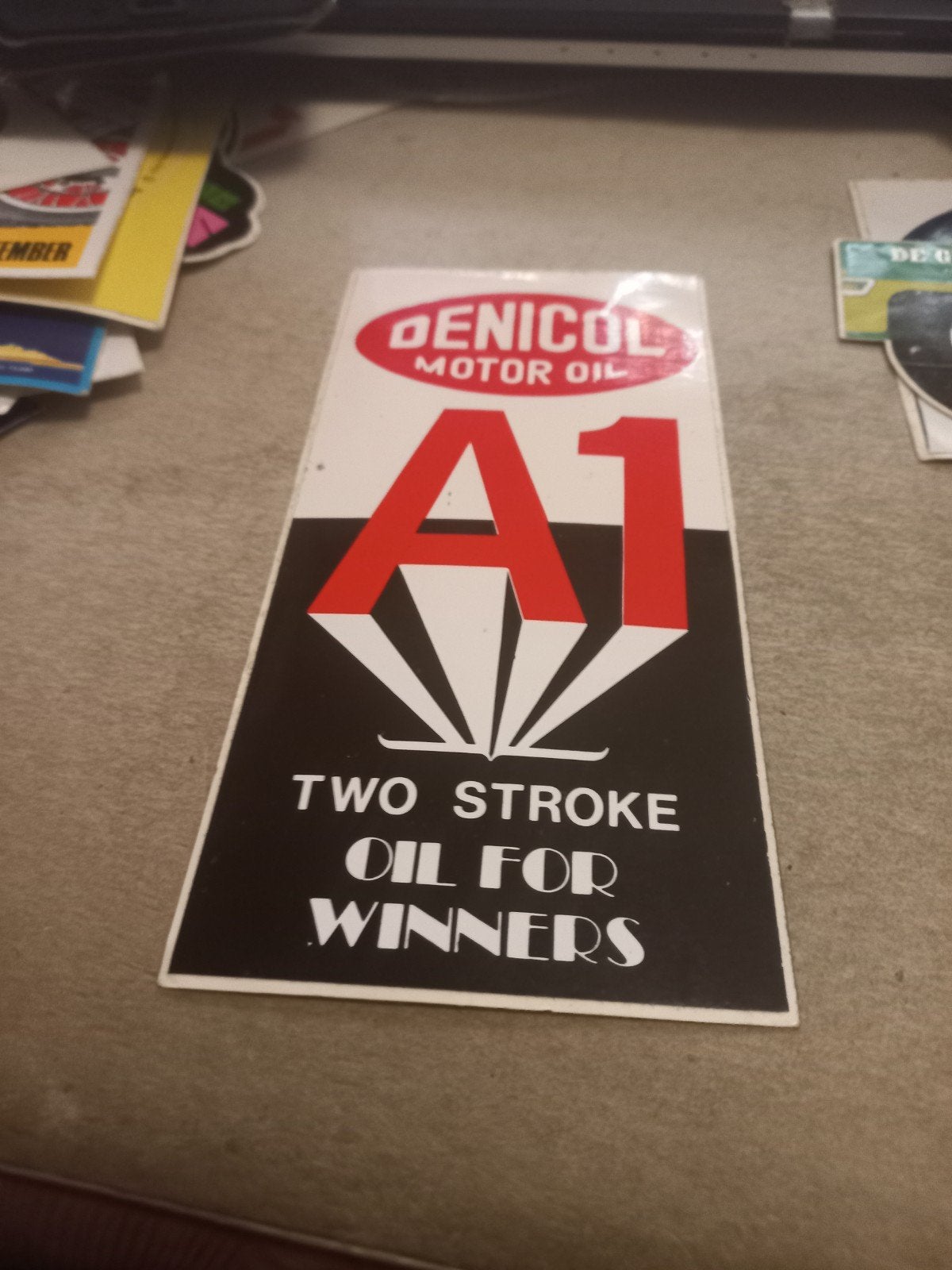 Vintage Denicol A1 Motorolie Sticker - Two Stroke Oil, Ophalen of Verzenden