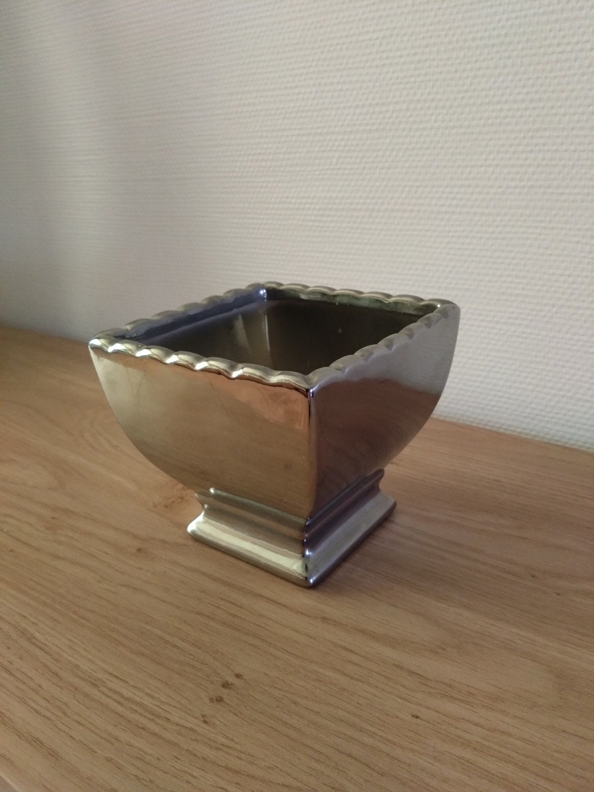 Mooie zilverkleurige vierkante bloempot., Vierkant, Ophalen of Verzenden, Zo goed als nieuw, Balkon