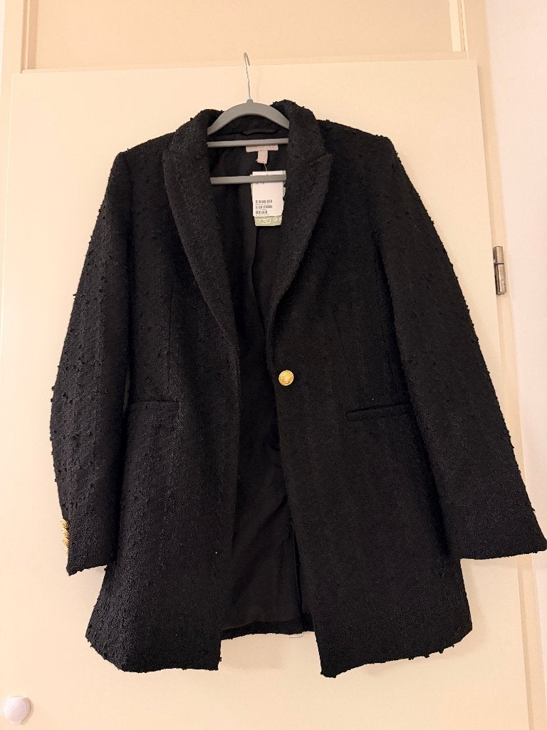 Chique zwarte tweed blazer, Kleding | Dames, Ophalen of Verzenden, Nieuw, Maat 34 (XS) of kleiner, Zwart