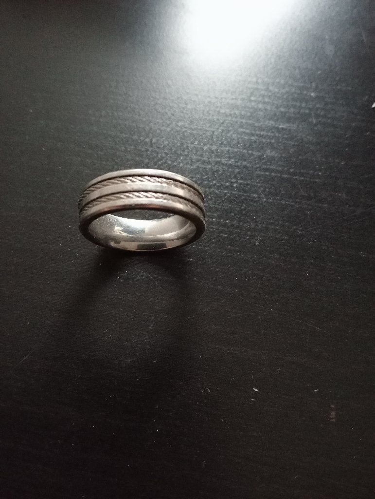Rvs Ring met Print erin, Sieraden, Tassen en Uiterlijk, Ringen, 20 of groter, IJzer of Staal, Ophalen of Verzenden, Zo goed als nieuw