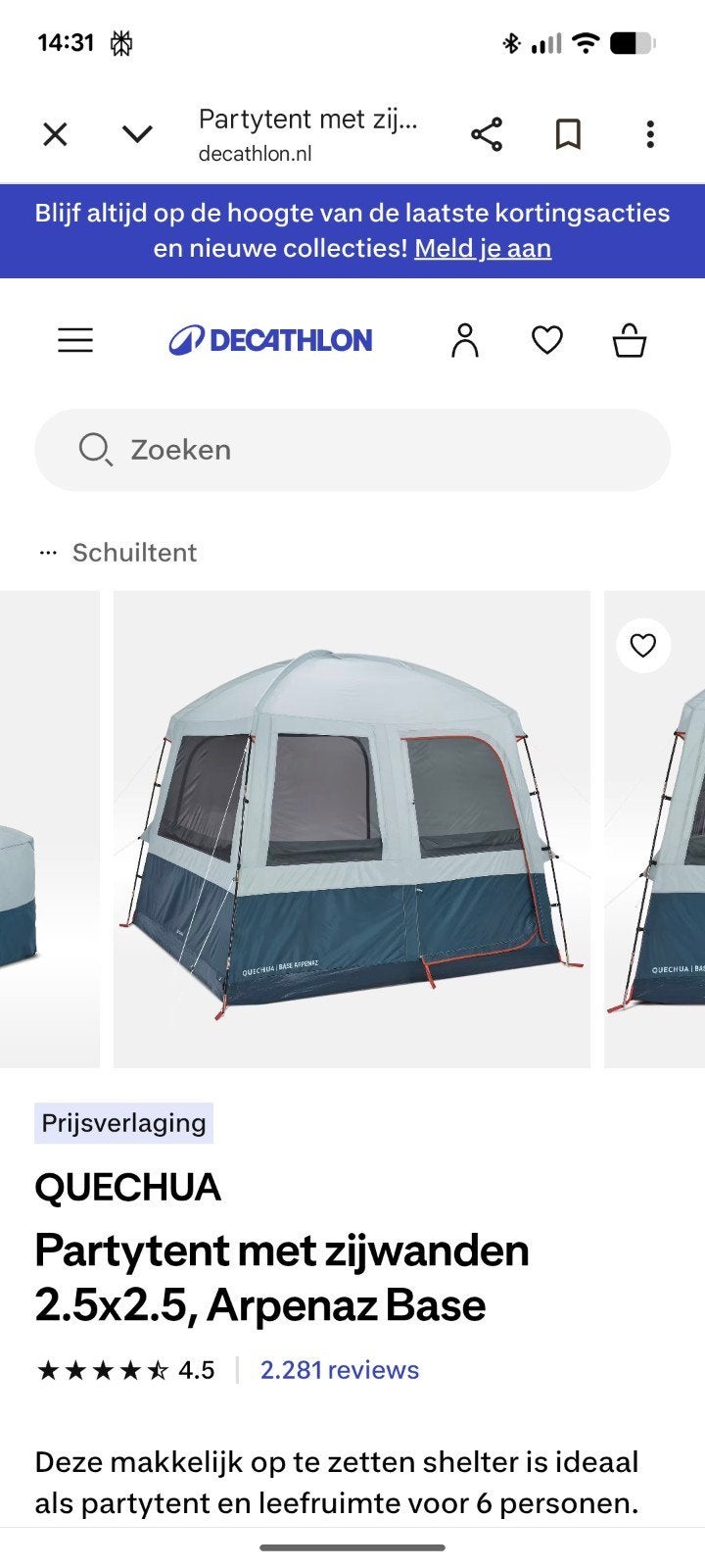 Decathlon Arpenaz Garage Tent 2.5x2.5m - Zo goed als nieuw, Ophalen of Verzenden