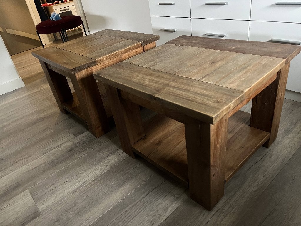 Set van 2 salon/bijzettafels (teak), Huis en Inrichting, Tafels | Salontafels, Ophalen, Gebruikt, 50 tot 100 cm, 50 tot 100 cm