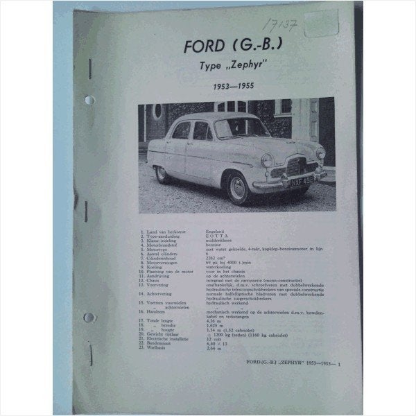 Ford Zephyr Vraagbaak losbladig 1953-1955 #1 Nederlands, Ophalen of Verzenden, Gelezen, Ford