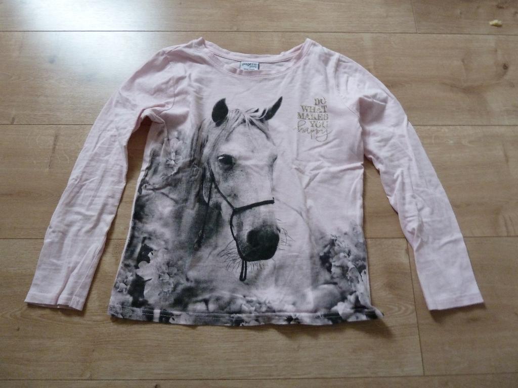 Shirt lange mouwen licht roze met paard maat 134/140, Ophalen of Verzenden, Zo goed als nieuw, Meisje, Shirt of Longsleeve