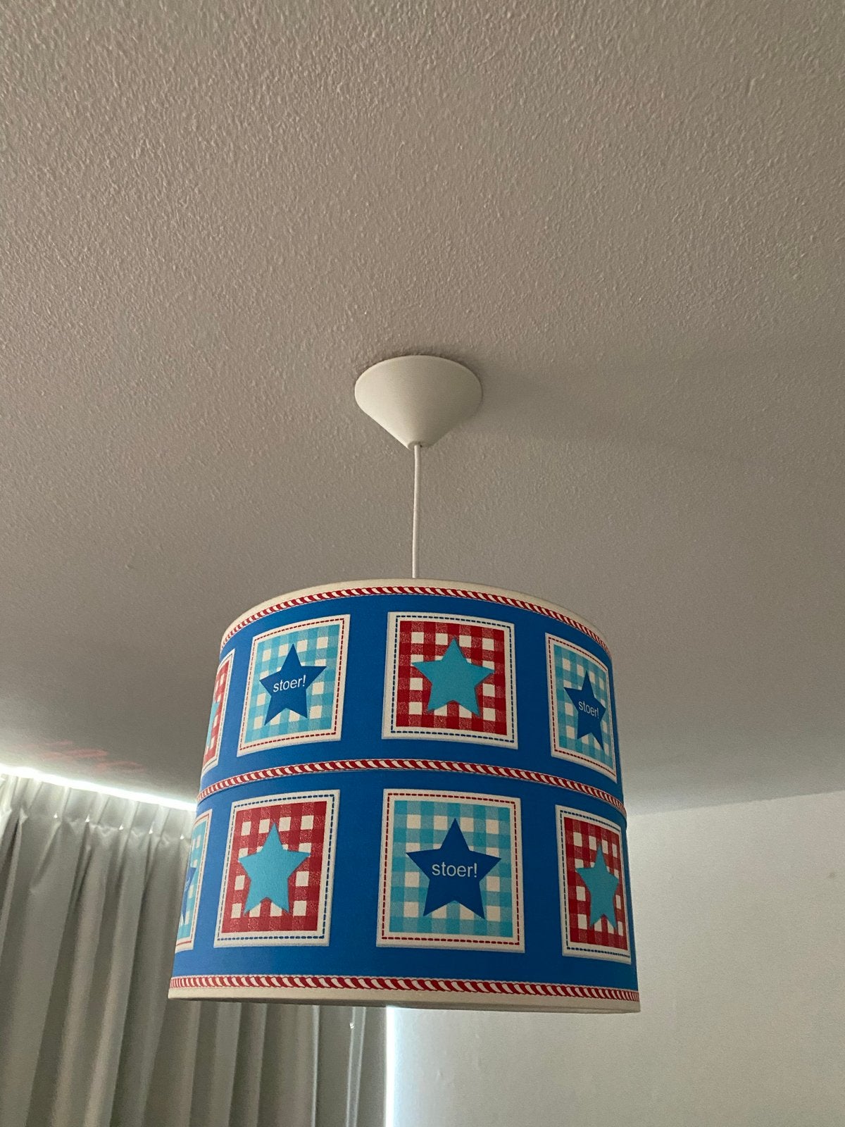 hanglamp met kap voor kinderkamer lief lifestyle stoer, Ophalen of Verzenden, Gebruikt, Textiel, E27 (groot)
