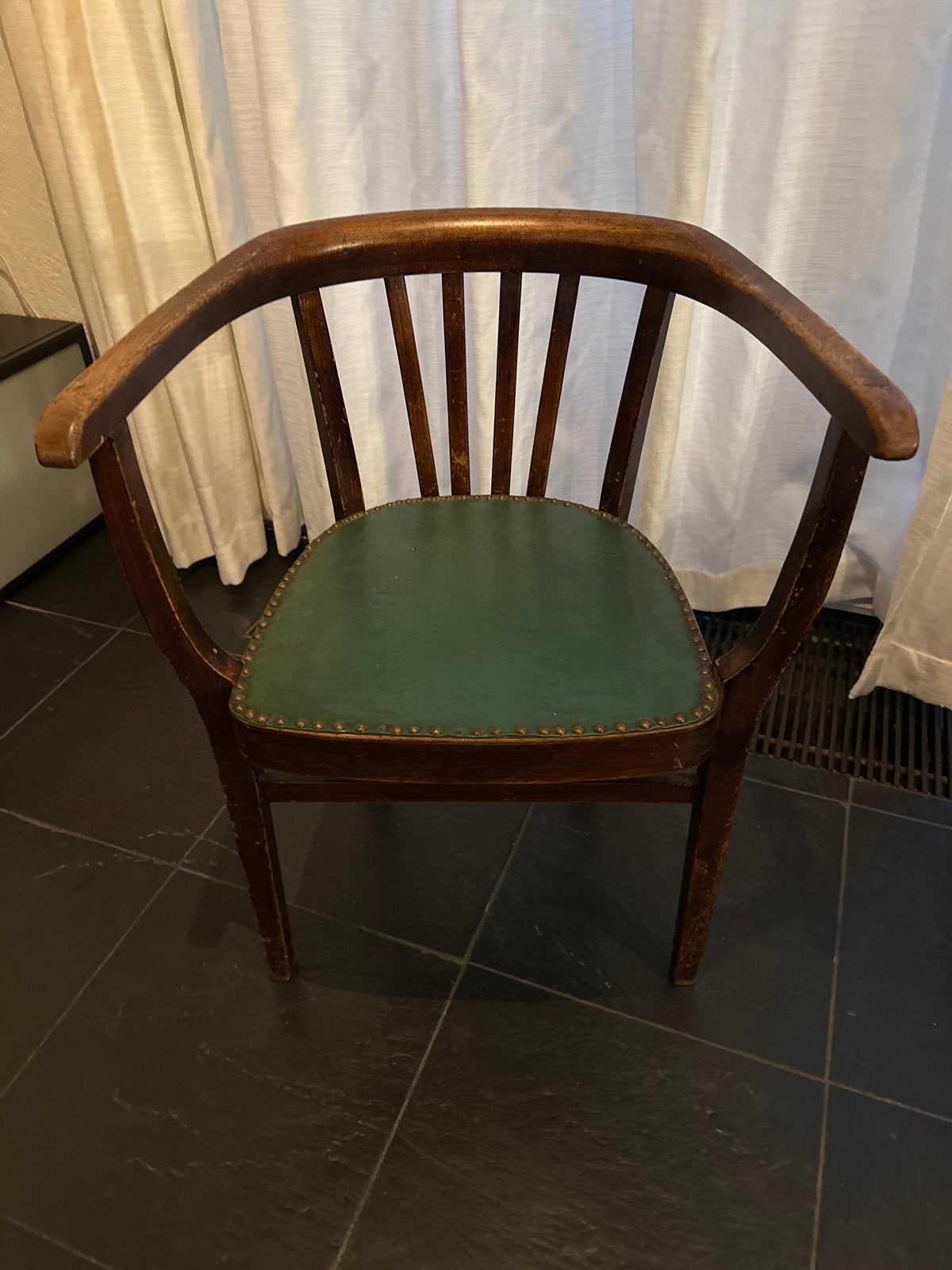 Vintage kapitein of bureaustoel met groen leren zitting, Ophalen