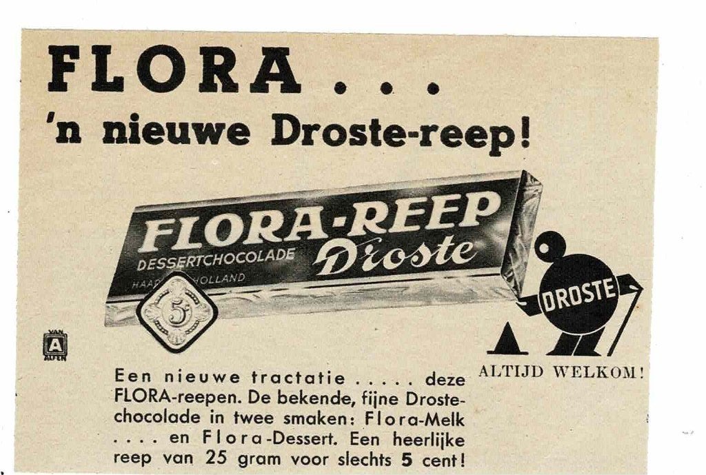FLORA 'n nieuwe DROSTE-REEP DESSERTCHOCOLADE 1936, Verzenden, Zo goed als nieuw, Overige typen