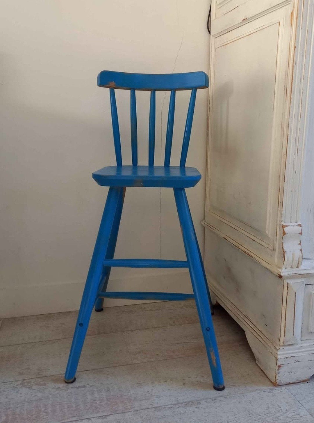 IKEA AGAM kinderstoel - Blauw geschilderd, Huis en Inrichting, Stoelen, Ophalen, Gebruikt, Blauw, Eén