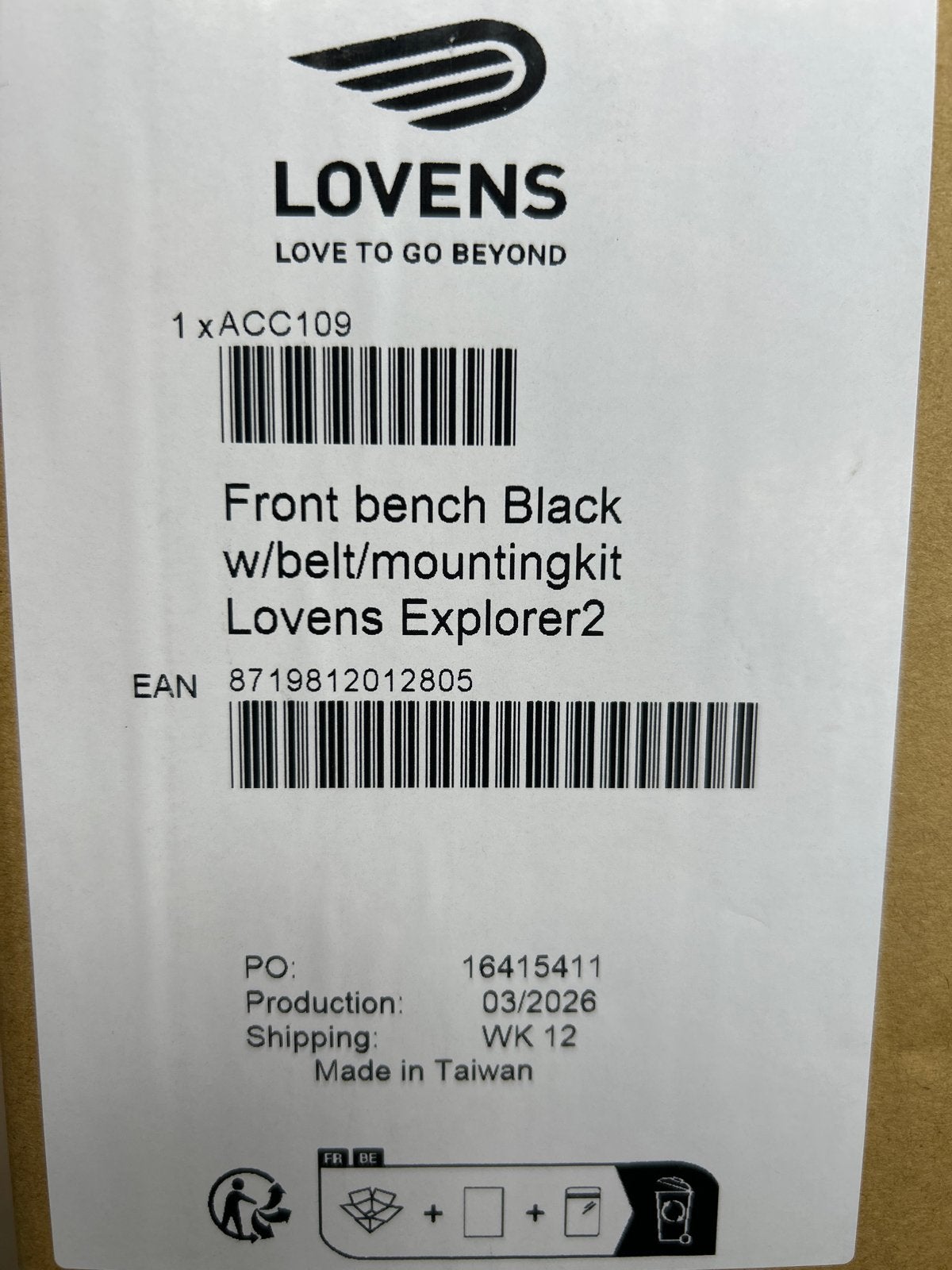 Lovens Explorer2 Voorbankje Zwart met Gordel en Montagekit, Ophalen, Nieuw, Voorzitje