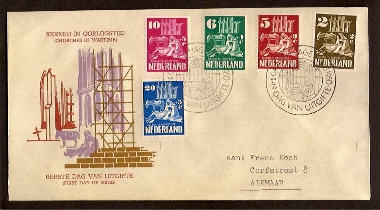 Nederland FDC E2 Met Adres Kerken in Oorlogstijd 1950, Postzegels en Munten, Ophalen of Verzenden, Beschreven, Nederland