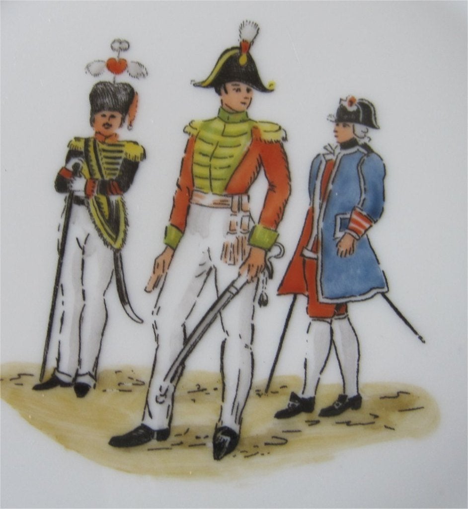 Antieke set 4 Zwitserse Langenthal bordjes - soldaten, Ophalen of Verzenden