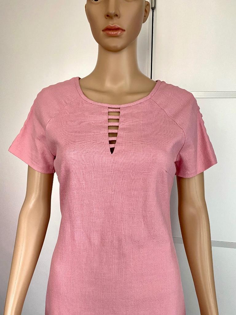 G192 Nieuw: Creme de la Creme mt XS=34 linnenjurk oud-roze, Kleding | Dames, Nieuw, Ophalen of Verzenden, Knielengte, Roze